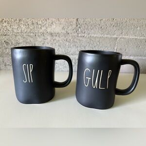 Rae Dunn “SIP” & “GULP” Matte Black Mugs – Rare Modern Artisan Coffee Set
